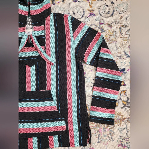 Original Senor Lopez Baja Pullover Hoodie Multicolor Stripe Shirt Made Mexico M - Picture 5 of 14